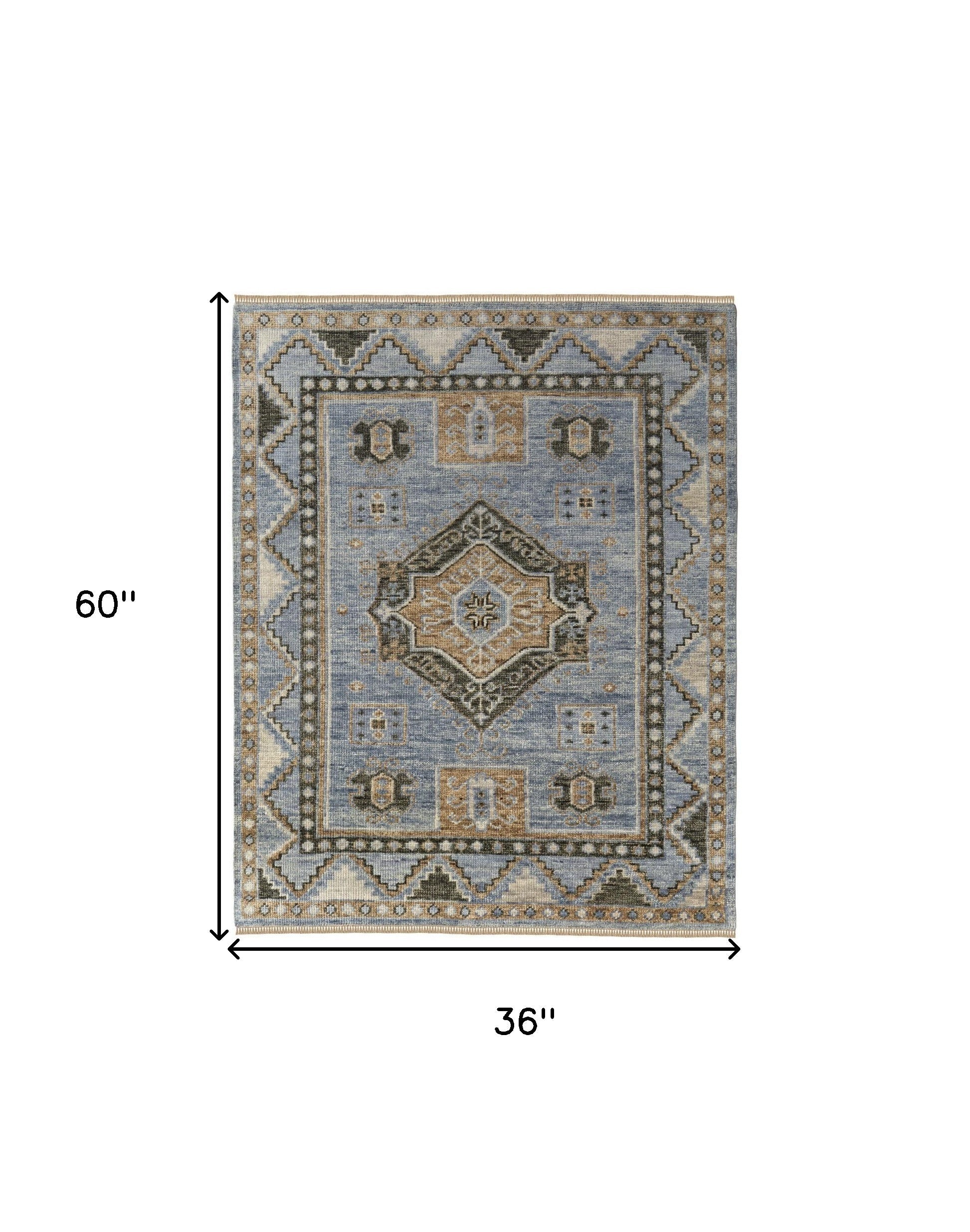 8' Ivory Tan And Blue Wool Oriental Hand Knotted Round Rug With Fringe